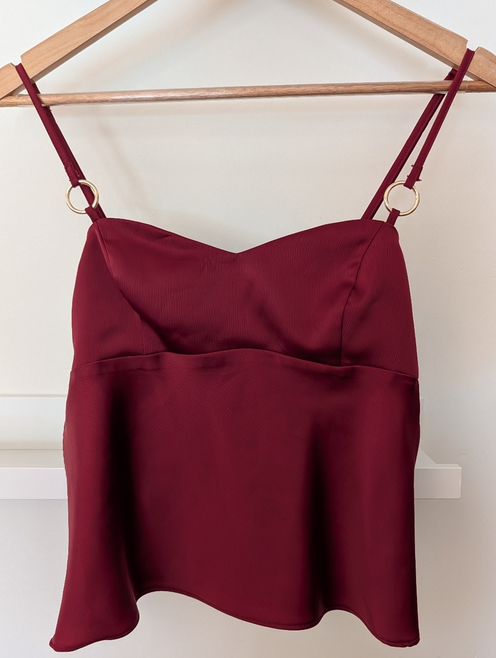 Silence + Noise Burgundy Maroon Gold Satin Cute Breezy Club Cami Top Womens M